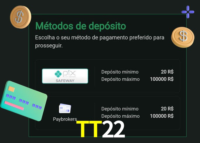 O cassino TT22 oferece uma grande variedade de métodos de pagamento